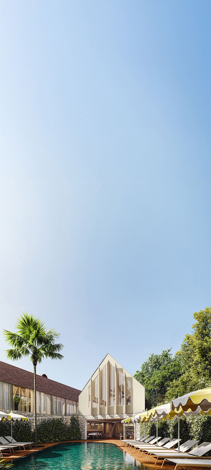 Piscine extérieure avec vue sur bâtiments modernes, Hôtel à Souillac, Maison Borrèze